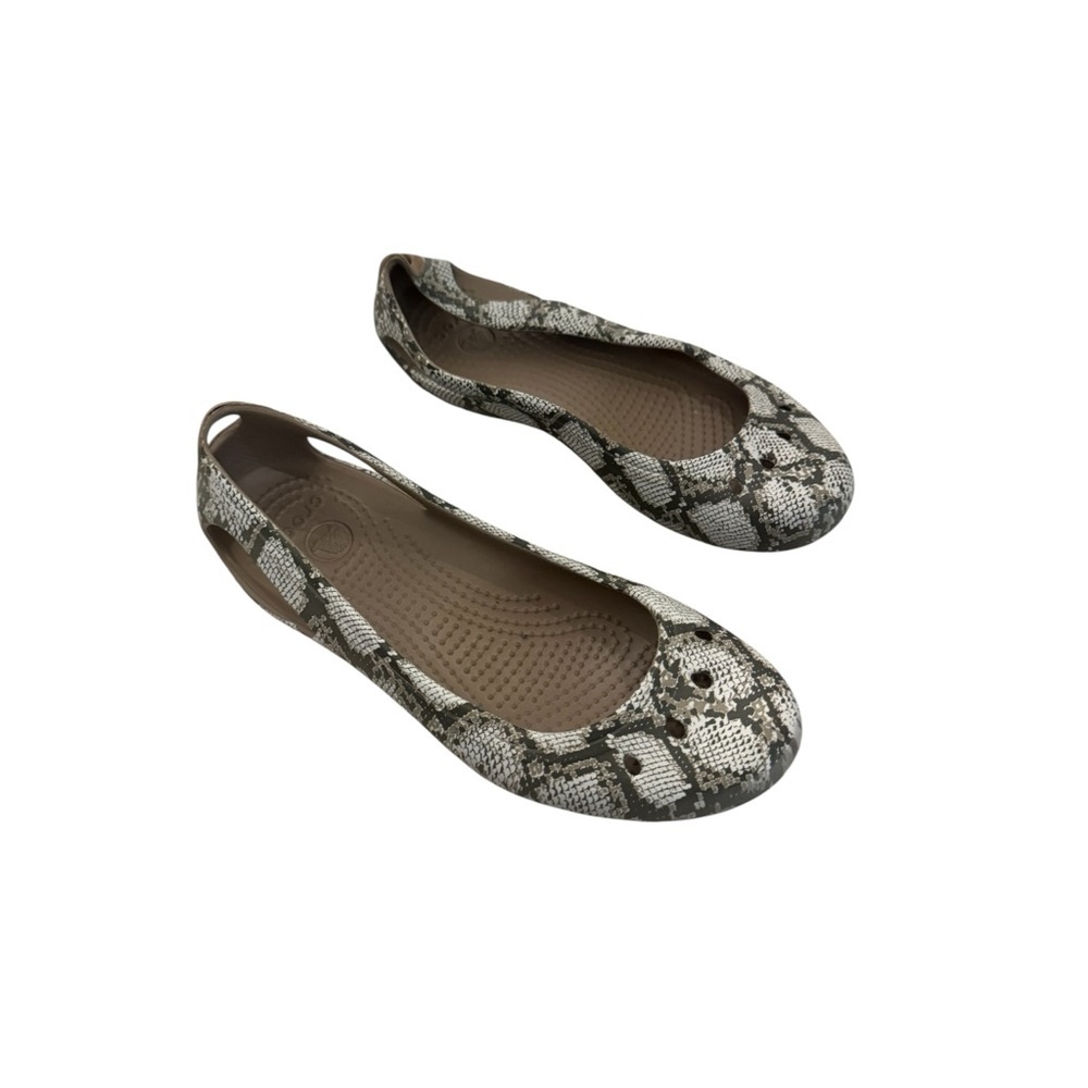 Crocs Kadee Seasonal Printed Flats featuring a snake print size 5